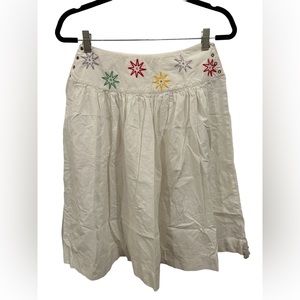 Italian White Lace Up Embroidered Skirt - Mid Century Firework Design